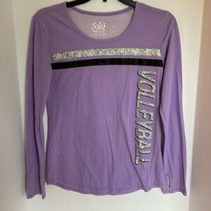 Justice glittered “volleyball” purple long sleeve shirt w/ thumbholes girls sz14